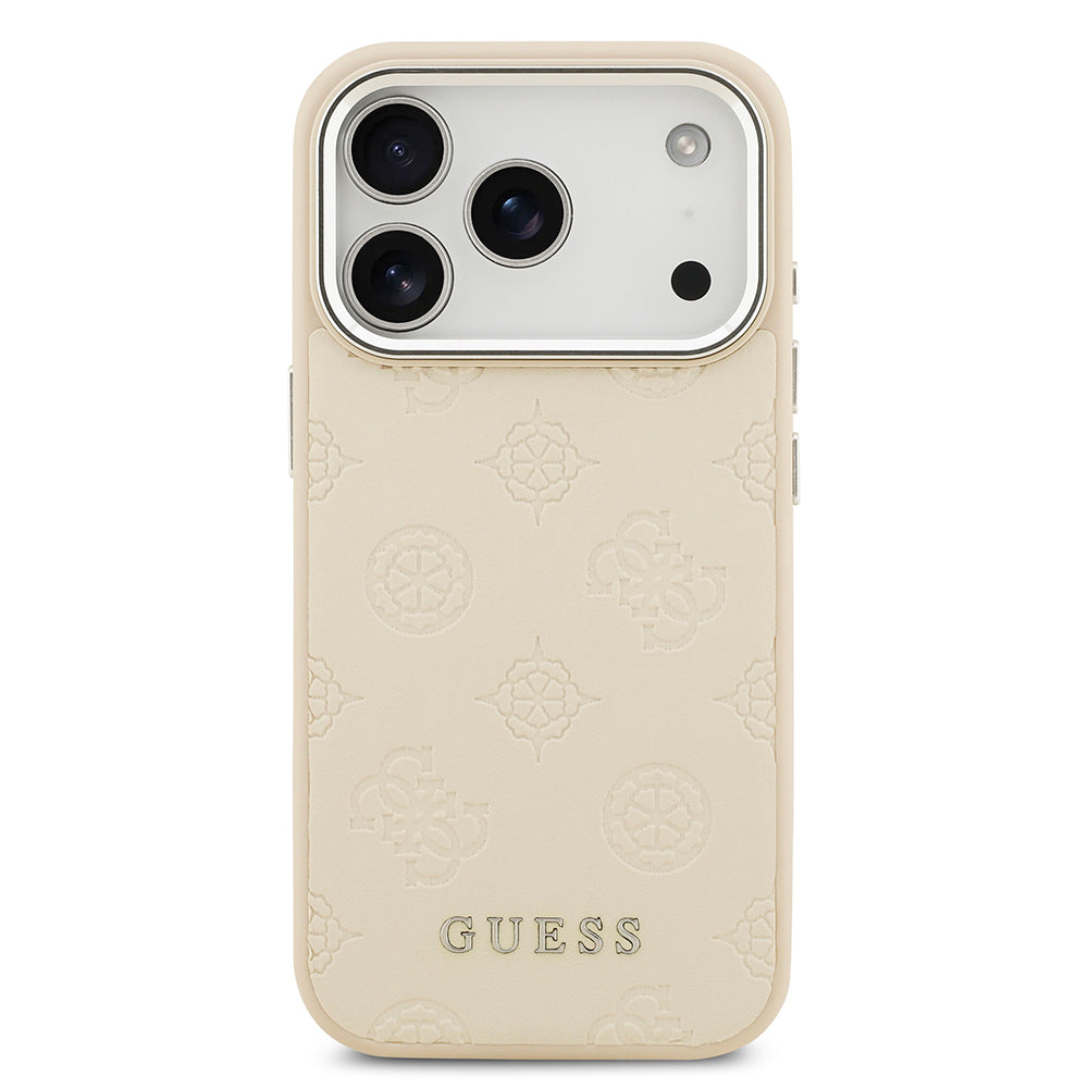 iPhone 17 Pro Kılıf Guess Orjinal Lisanslı M-safe Şarj Özellikli Sıcak Baskılı Klasik Yazı Logolu PU Deri Peony Kapak