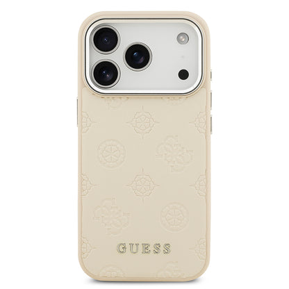 iPhone 17 Pro Kılıf Guess Orjinal Lisanslı M-safe Şarj Özellikli Sıcak Baskılı Klasik Yazı Logolu PU Deri Peony Kapak