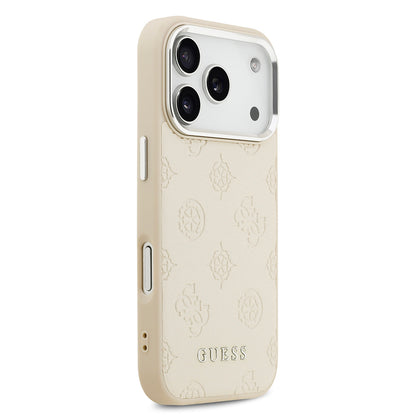 iPhone 17 Pro Kılıf Guess Orjinal Lisanslı M-safe Şarj Özellikli Sıcak Baskılı Klasik Yazı Logolu PU Deri Peony Kapak
