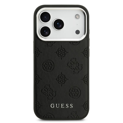 iPhone 17 Pro Kılıf Guess Orjinal Lisanslı M-safe Şarj Özellikli Sıcak Baskılı Klasik Yazı Logolu PU Deri Peony Kapak