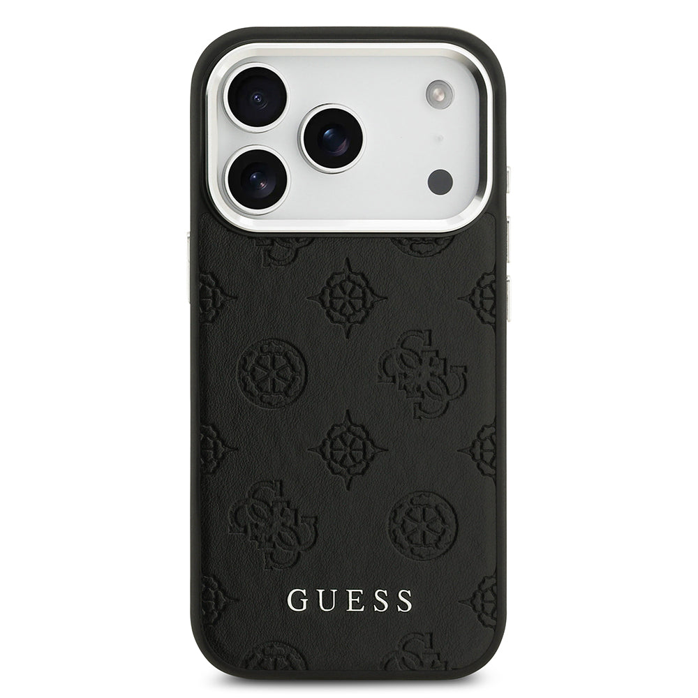 iPhone 17 Pro Kılıf Guess Orjinal Lisanslı M-safe Şarj Özellikli Sıcak Baskılı Klasik Yazı Logolu PU Deri Peony Kapak