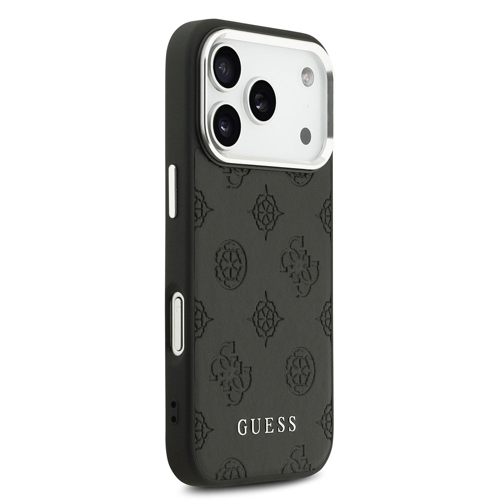 iPhone 17 Pro Kılıf Guess Orjinal Lisanslı M-safe Şarj Özellikli Sıcak Baskılı Klasik Yazı Logolu PU Deri Peony Kapak
