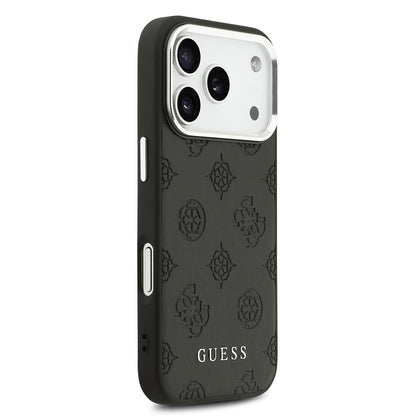 iPhone 17 Pro Kılıf Guess Orjinal Lisanslı M-safe Şarj Özellikli Sıcak Baskılı Klasik Yazı Logolu PU Deri Peony Kapak