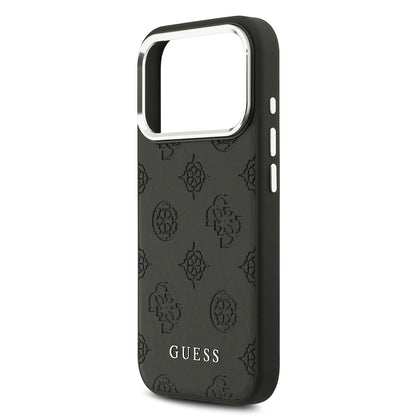 iPhone 17 Pro Kılıf Guess Orjinal Lisanslı M-safe Şarj Özellikli Sıcak Baskılı Klasik Yazı Logolu PU Deri Peony Kapak