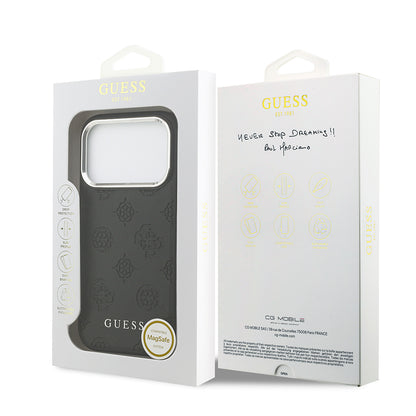 iPhone 17 Pro Kılıf Guess Orjinal Lisanslı M-safe Şarj Özellikli Sıcak Baskılı Klasik Yazı Logolu PU Deri Peony Kapak