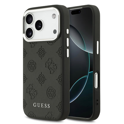 iPhone 17 Pro Kılıf Guess Orjinal Lisanslı M-safe Şarj Özellikli Sıcak Baskılı Klasik Yazı Logolu PU Deri Peony Kapak