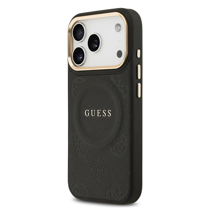 Apple iPhone 17 Pro Kılıf Guess Orjinal Lisanslı M-safe Şarj Özellikli Sıcak Baskılı Yazı Logolu PU Deri Peony Kapak