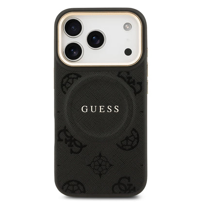 Apple iPhone 17 Pro Kılıf Guess Orjinal Lisanslı M-safe Şarj Özellikli Sıcak Baskılı Yazı Logolu PU Deri Peony Kapak