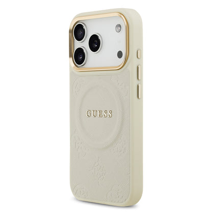 Apple iPhone 17 Pro Kılıf Guess Orjinal Lisanslı M-safe Şarj Özellikli Sıcak Baskılı Yazı Logolu PU Deri Peony Kapak