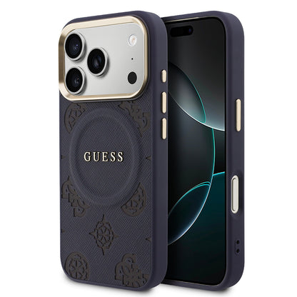 Apple iPhone 17 Pro Kılıf Guess Orjinal Lisanslı M-safe Şarj Özellikli Sıcak Baskılı Yazı Logolu PU Deri Peony Kapak