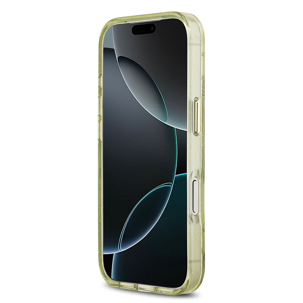 iPhone 17 Pro Kılıf Guess Orjinal Lisanslı M-safe Şarj Özellikli Simli Çiçek Desenli Metal Kamera Çerçeveli Üçgen Logolu Kapak