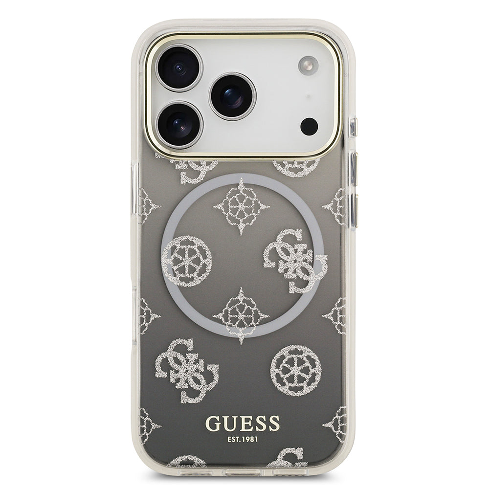 iPhone 17 Pro Kılıf Guess Orjinal Lisanslı M-safe Şarj Özellikli Simli Peony Desenli Silikon Kapak