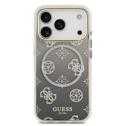 iPhone 17 Pro Kılıf Guess Orjinal Lisanslı M-safe Şarj Özellikli Simli Peony Desenli Silikon Kapak