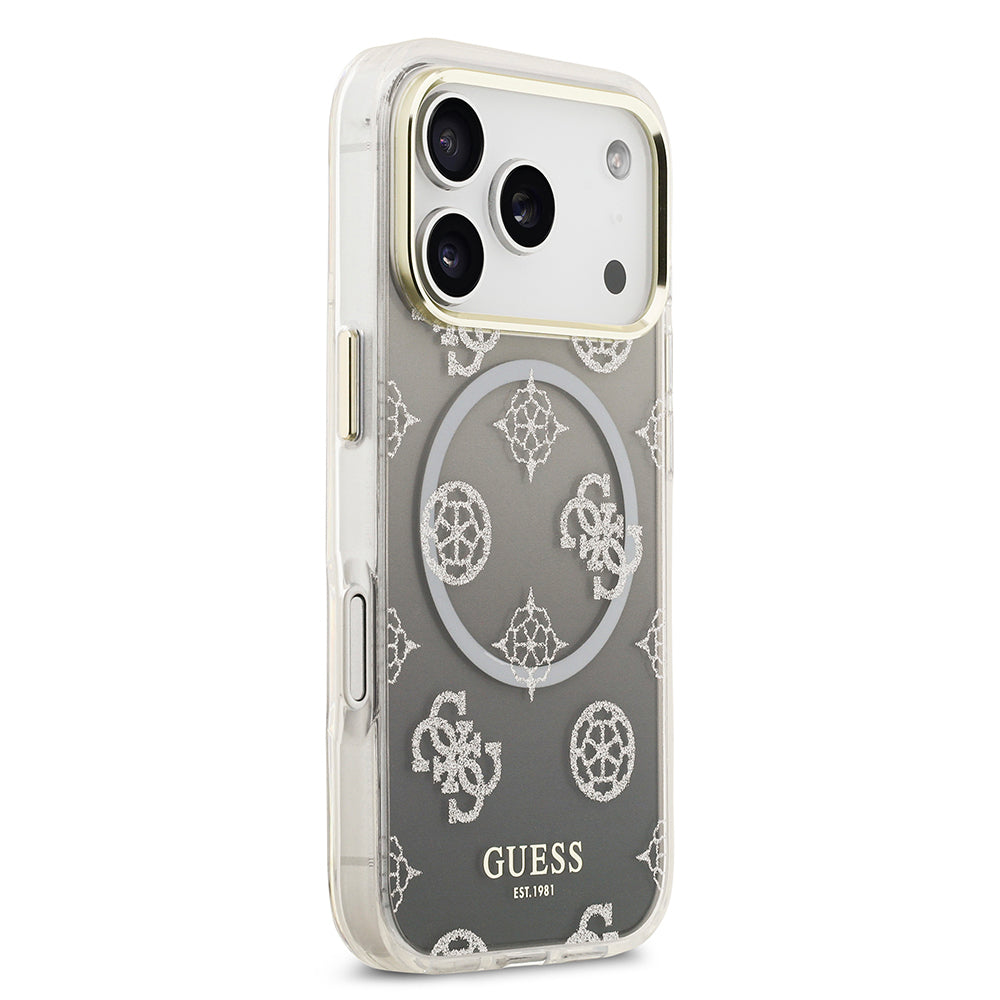 iPhone 17 Pro Kılıf Guess Orjinal Lisanslı M-safe Şarj Özellikli Simli Peony Desenli Silikon Kapak