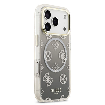 iPhone 17 Pro Kılıf Guess Orjinal Lisanslı M-safe Şarj Özellikli Simli Peony Desenli Silikon Kapak