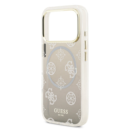 iPhone 17 Pro Kılıf Guess Orjinal Lisanslı M-safe Şarj Özellikli Simli Peony Desenli Silikon Kapak