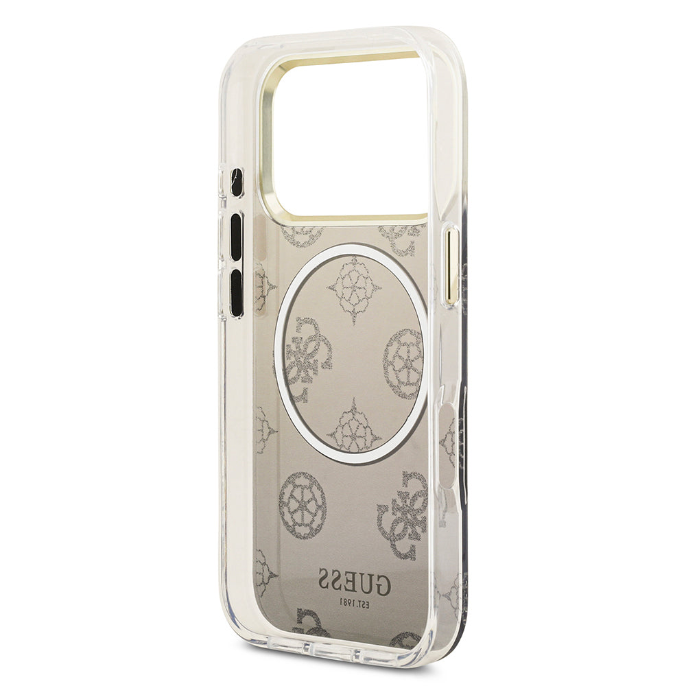 iPhone 17 Pro Kılıf Guess Orjinal Lisanslı M-safe Şarj Özellikli Simli Peony Desenli Silikon Kapak