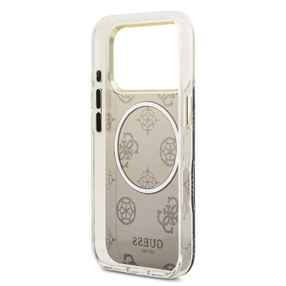 iPhone 17 Pro Kılıf Guess Orjinal Lisanslı M-safe Şarj Özellikli Simli Peony Desenli Silikon Kapak