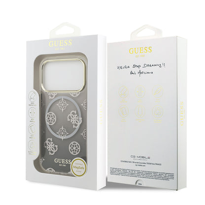 iPhone 17 Pro Kılıf Guess Orjinal Lisanslı M-safe Şarj Özellikli Simli Peony Desenli Silikon Kapak