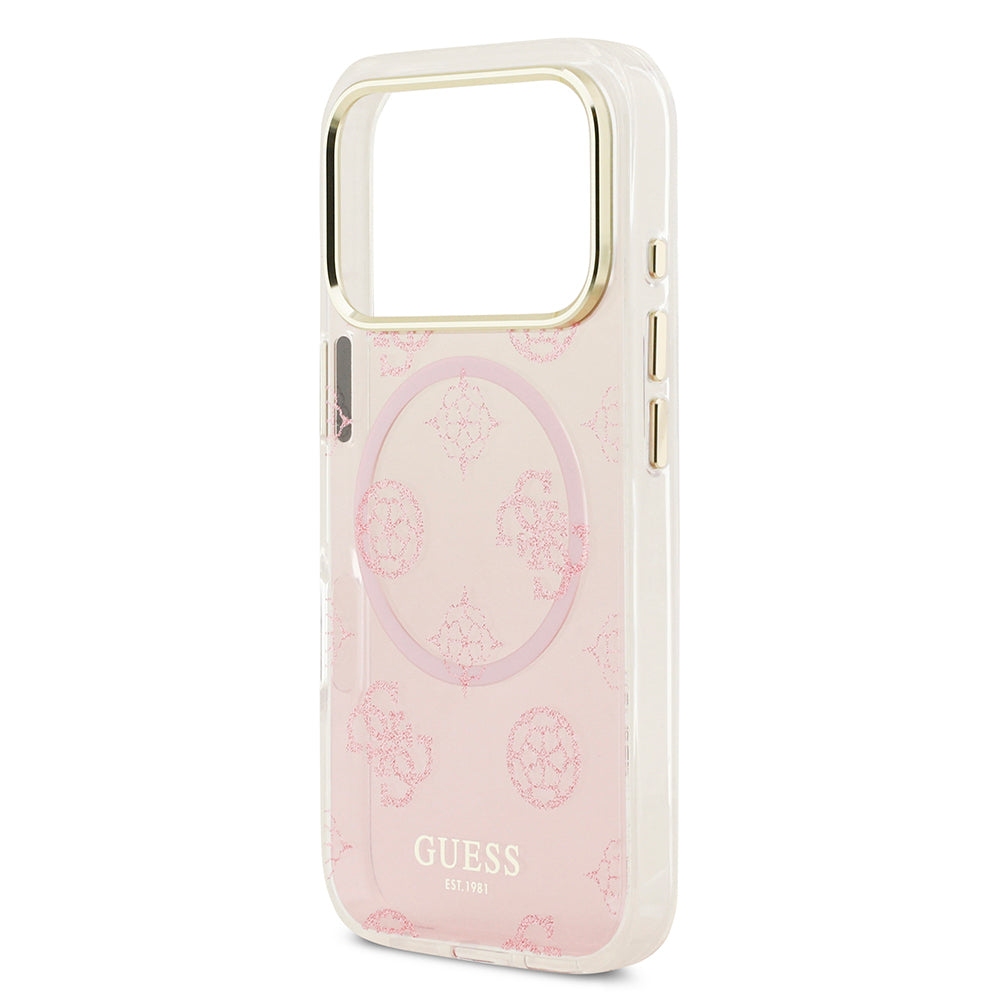 iPhone 17 Pro Kılıf Guess Orjinal Lisanslı M-safe Şarj Özellikli Simli Peony Desenli Silikon Kapak