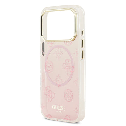 iPhone 17 Pro Kılıf Guess Orjinal Lisanslı M-safe Şarj Özellikli Simli Peony Desenli Silikon Kapak