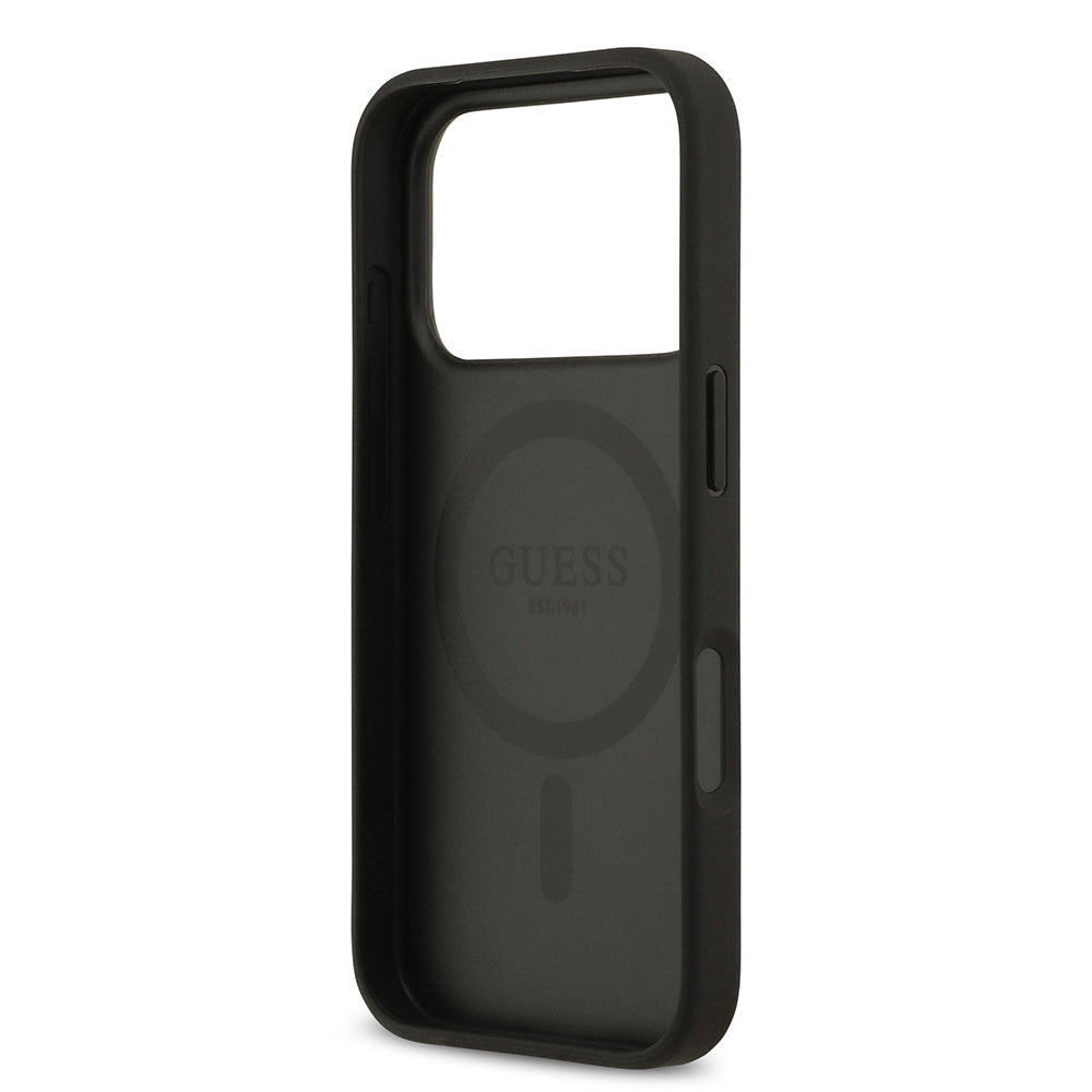 iPhone 17 Pro Kılıf Guess Orjinal Lisanslı M-safe Şarj Özellikli Taneli Çiçek Tasarımlı Metal Yazı Logolu Kapak