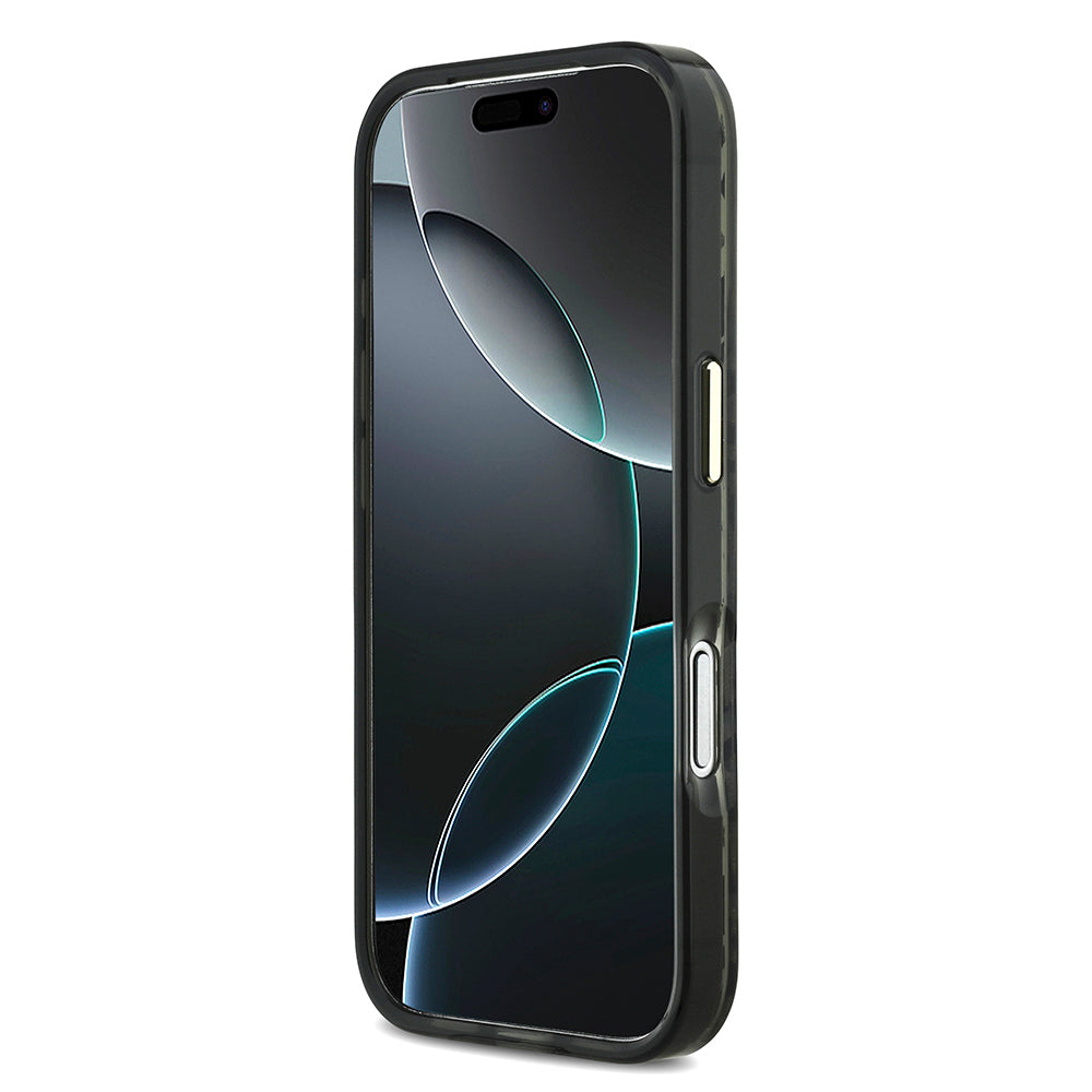 iPhone 17 Pro Kılıf Guess Orjinal Lisanslı M-safe Şarj Özellikli Üçgen Logolu Simli Leopar Desenli Kapak