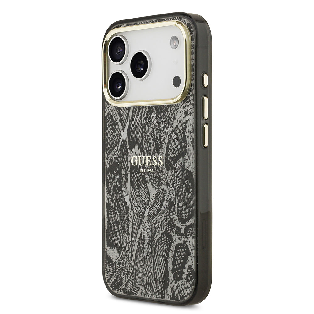 iPhone 17 Pro Kılıf Guess Orjinal Lisanslı M-safe Şarj Özellikli Yazı Logolu Python Desenli Kapak