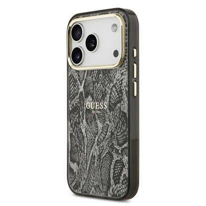 iPhone 17 Pro Kılıf Guess Orjinal Lisanslı M-safe Şarj Özellikli Yazı Logolu Python Desenli Kapak