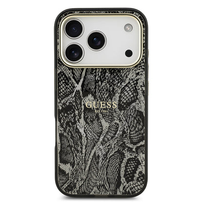 iPhone 17 Pro Kılıf Guess Orjinal Lisanslı M-safe Şarj Özellikli Yazı Logolu Python Desenli Kapak