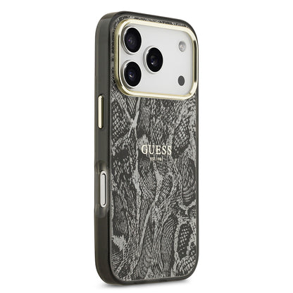 iPhone 17 Pro Kılıf Guess Orjinal Lisanslı M-safe Şarj Özellikli Yazı Logolu Python Desenli Kapak
