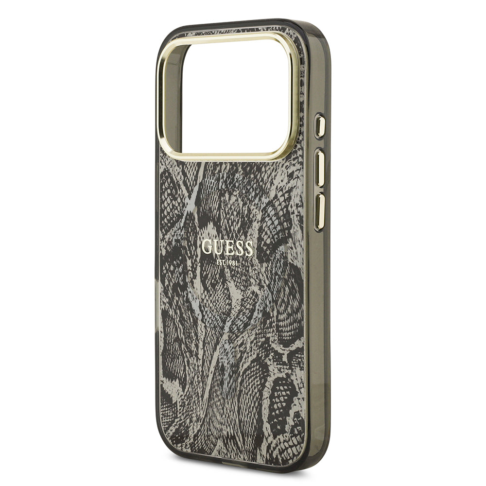 iPhone 17 Pro Kılıf Guess Orjinal Lisanslı M-safe Şarj Özellikli Yazı Logolu Python Desenli Kapak