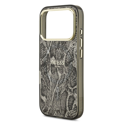 iPhone 17 Pro Kılıf Guess Orjinal Lisanslı M-safe Şarj Özellikli Yazı Logolu Python Desenli Kapak