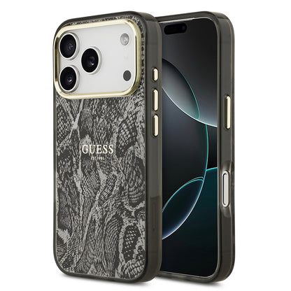 iPhone 17 Pro Kılıf Guess Orjinal Lisanslı M-safe Şarj Özellikli Yazı Logolu Python Desenli Kapak