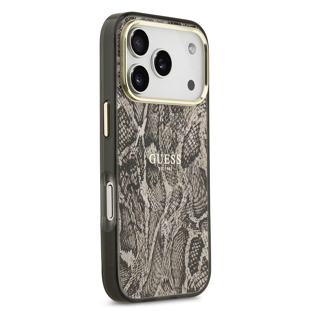 iPhone 17 Pro Kılıf Guess Orjinal Lisanslı M-safe Şarj Özellikli Yazı Logolu Python Desenli Kapak