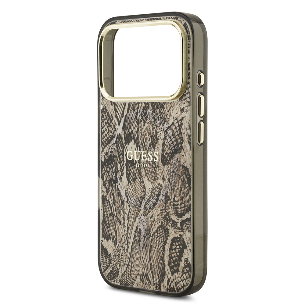 iPhone 17 Pro Kılıf Guess Orjinal Lisanslı M-safe Şarj Özellikli Yazı Logolu Python Desenli Kapak