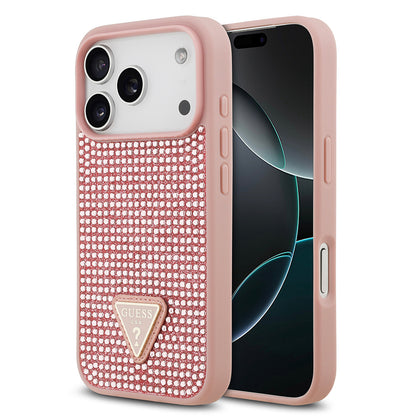 iPhone 17 Pro Kılıf Guess Orjinal Lisanslı Taşlı Arka Yüzey Üçgen Logolu Kapak