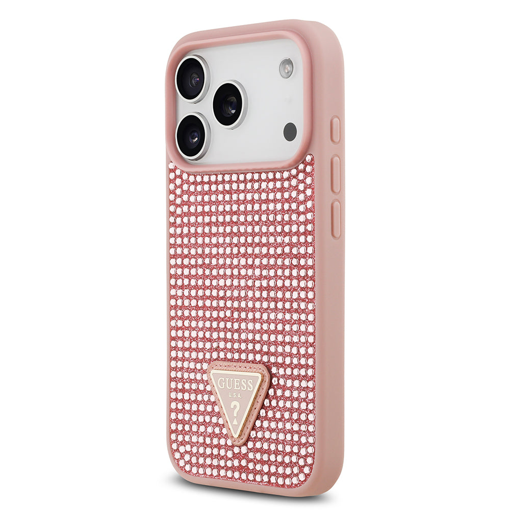iPhone 17 Pro Kılıf Guess Orjinal Lisanslı Taşlı Arka Yüzey Üçgen Logolu Kapak