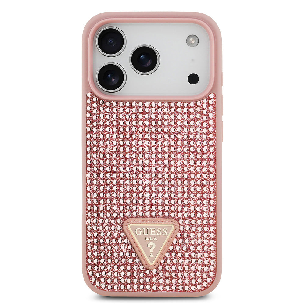 iPhone 17 Pro Kılıf Guess Orjinal Lisanslı Taşlı Arka Yüzey Üçgen Logolu Kapak