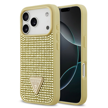 iPhone 17 Pro Kılıf Guess Orjinal Lisanslı Taşlı Arka Yüzey Üçgen Logolu Kapak