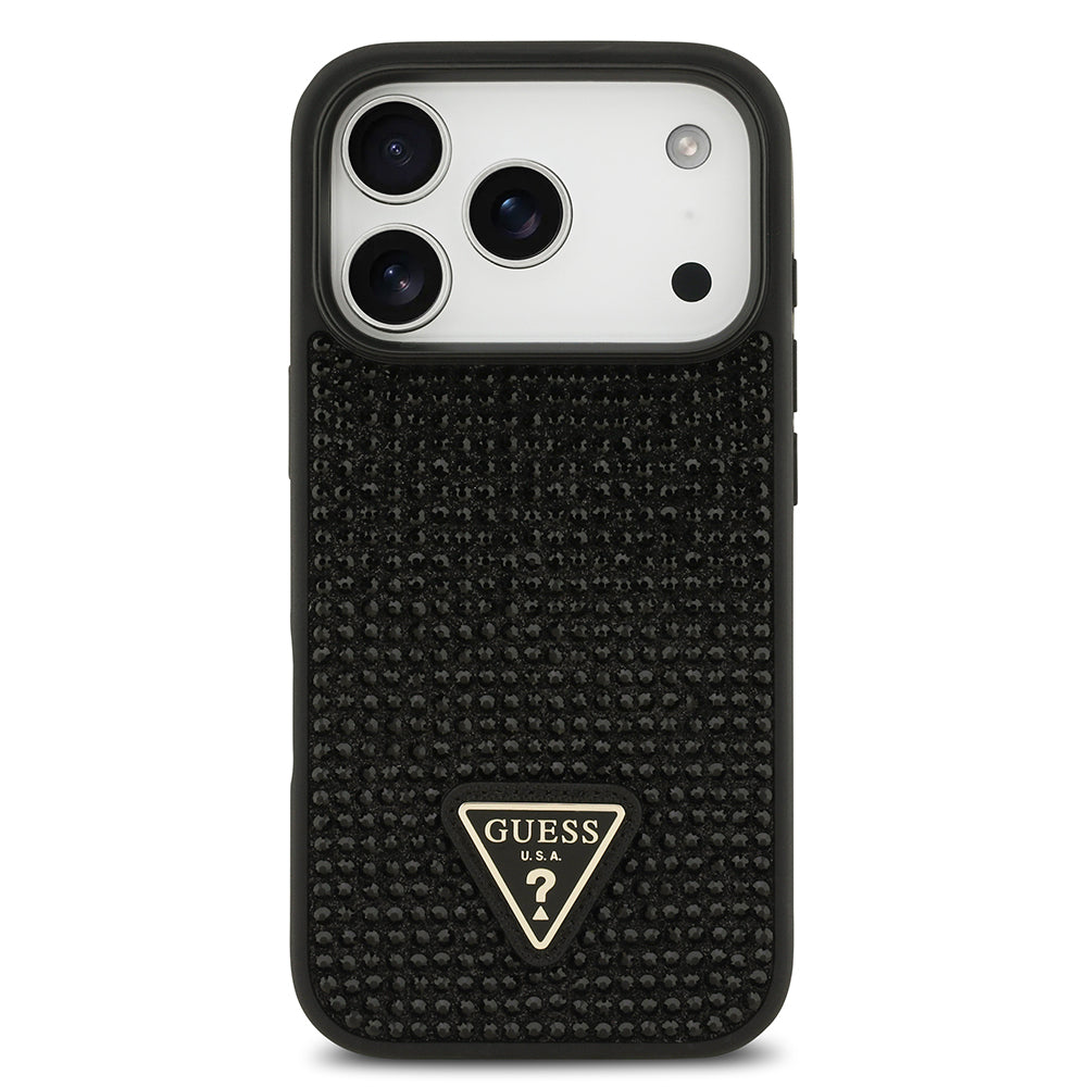 iPhone 17 Pro Kılıf Guess Orjinal Lisanslı Taşlı Arka Yüzey Üçgen Logolu Kapak