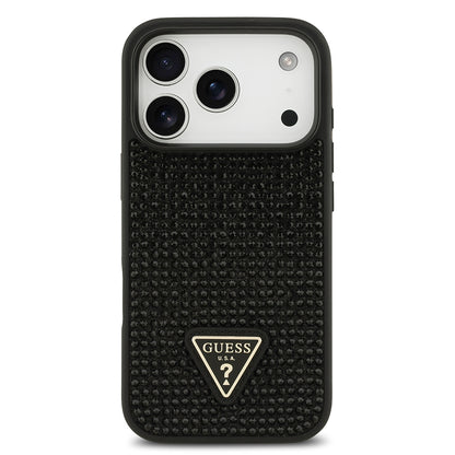 iPhone 17 Pro Kılıf Guess Orjinal Lisanslı Taşlı Arka Yüzey Üçgen Logolu Kapak