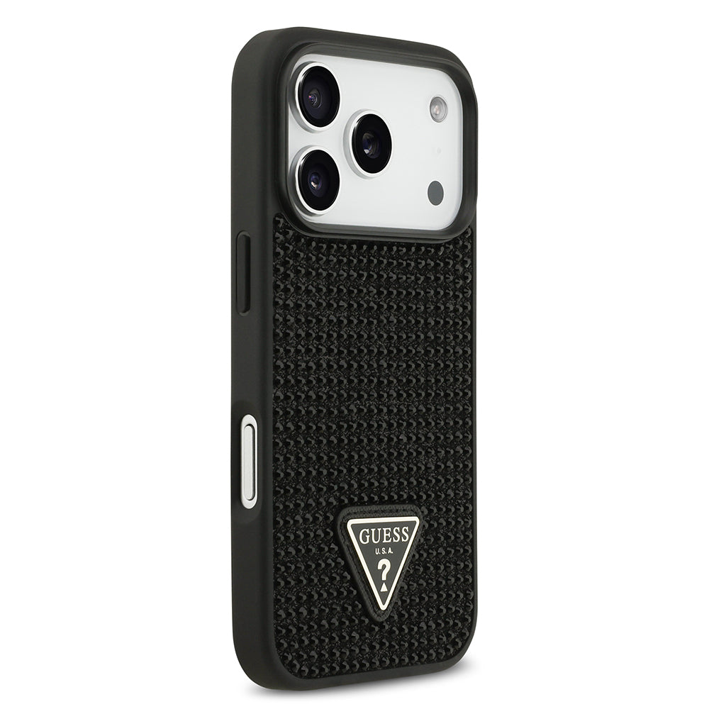 iPhone 17 Pro Kılıf Guess Orjinal Lisanslı Taşlı Arka Yüzey Üçgen Logolu Kapak