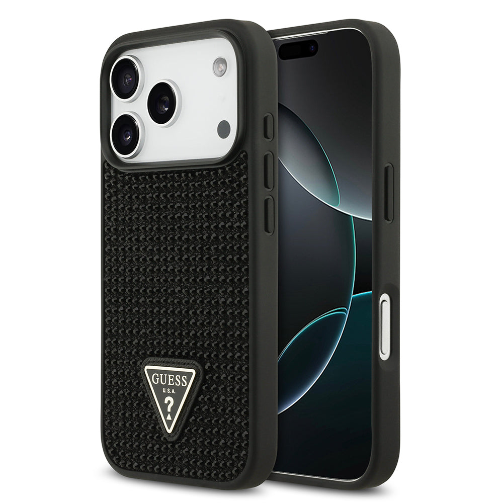 iPhone 17 Pro Kılıf Guess Orjinal Lisanslı Taşlı Arka Yüzey Üçgen Logolu Kapak