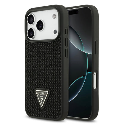 iPhone 17 Pro Kılıf Guess Orjinal Lisanslı Taşlı Arka Yüzey Üçgen Logolu Kapak