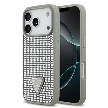iPhone 17 Pro Kılıf Guess Orjinal Lisanslı Taşlı Arka Yüzey Üçgen Logolu Kapak