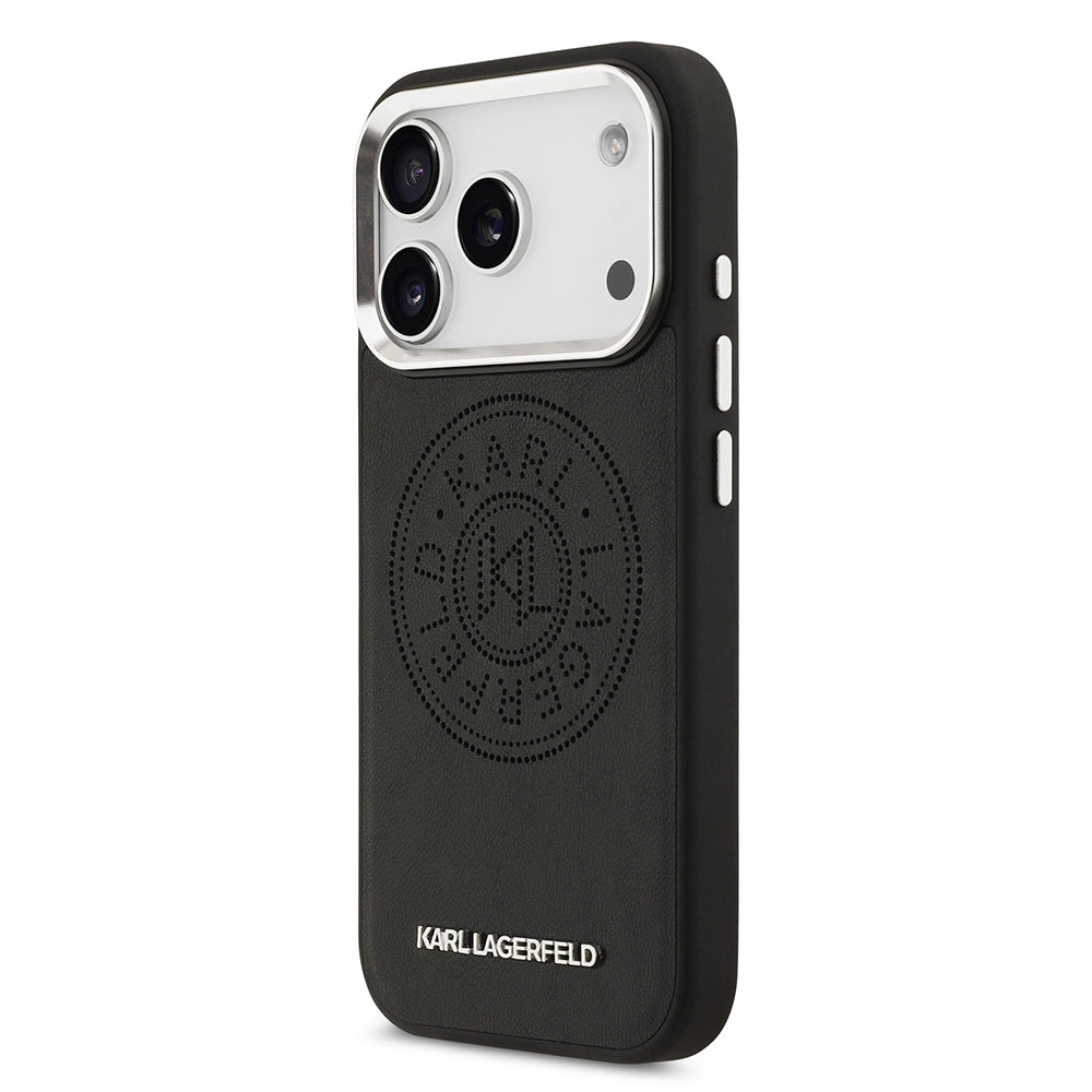 iPhone 17 Pro Kılıf Karl Lagerfeld Orjinal Lisanslı M-safe Şarj Özellikli Delikli Tasarım Metal Logolu PU Deri Kapak