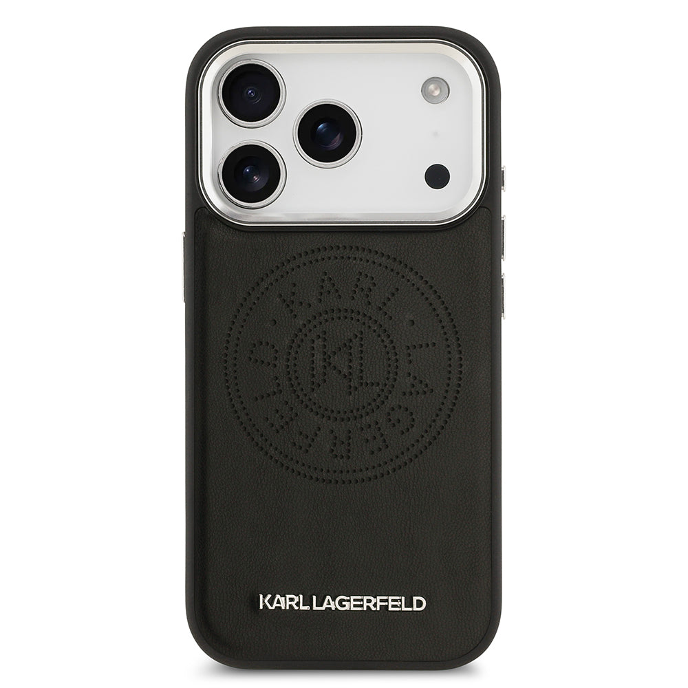 iPhone 17 Pro Kılıf Karl Lagerfeld Orjinal Lisanslı M-safe Şarj Özellikli Delikli Tasarım Metal Logolu PU Deri Kapak