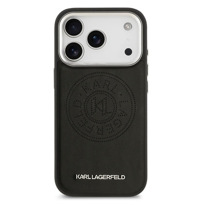 iPhone 17 Pro Kılıf Karl Lagerfeld Orjinal Lisanslı M-safe Şarj Özellikli Delikli Tasarım Metal Logolu PU Deri Kapak