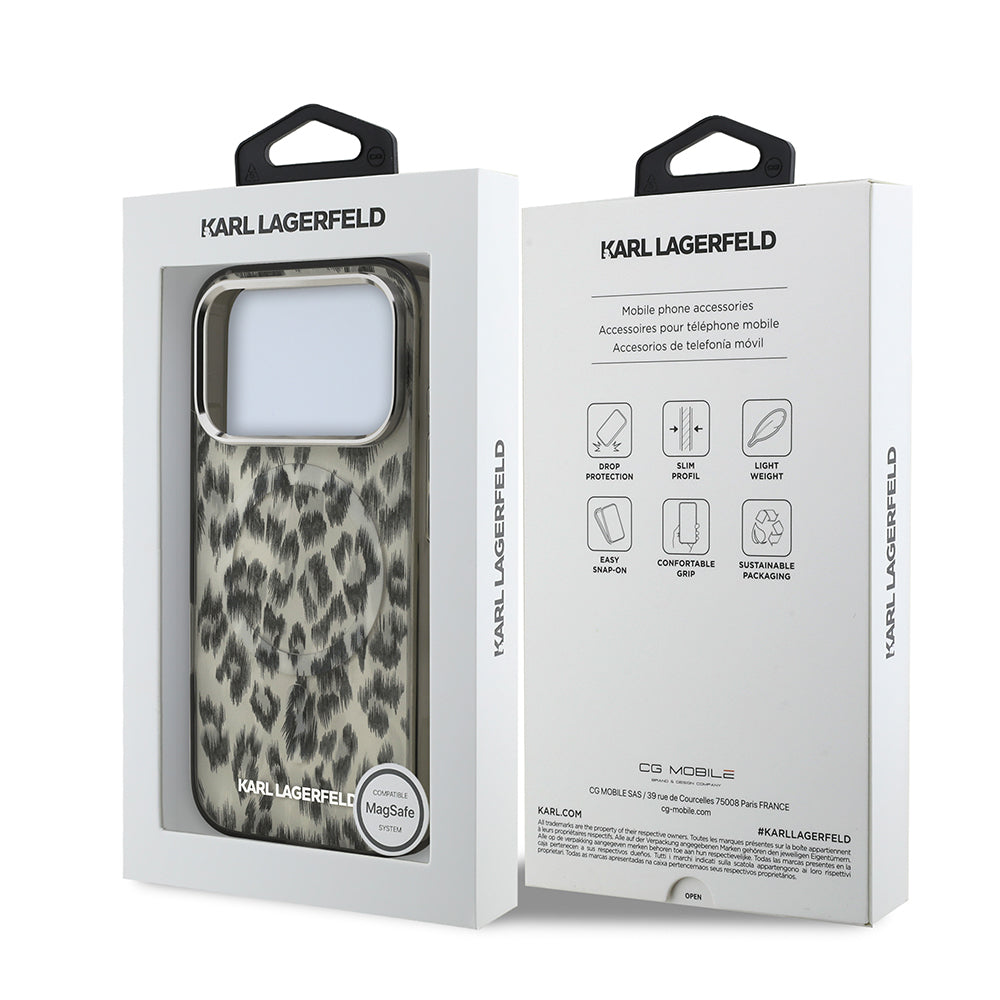 iPhone 17 Pro Kılıf Karl Lagerfeld Orjinal Lisanslı M-safe Şarj Özellikli IML Leopar Baskılı Kapak